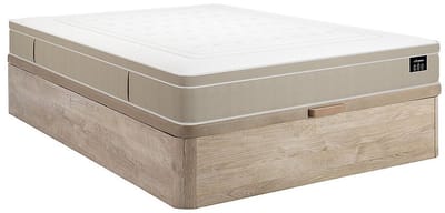 Vente-unique Set 160 x 200 cm licht natuurlijke boxspring met opbergruimte + hybride matras met 7-zone pocketveren en traagschuim dikte 28 cm - CIREVA van YSMÉE