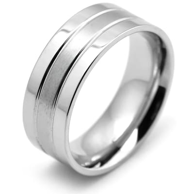 Ring Heren Zilver Kleurig met Dubbele Streep - Staal - Ringen - Papa Cadeau Voor Mannen - Vaderdag