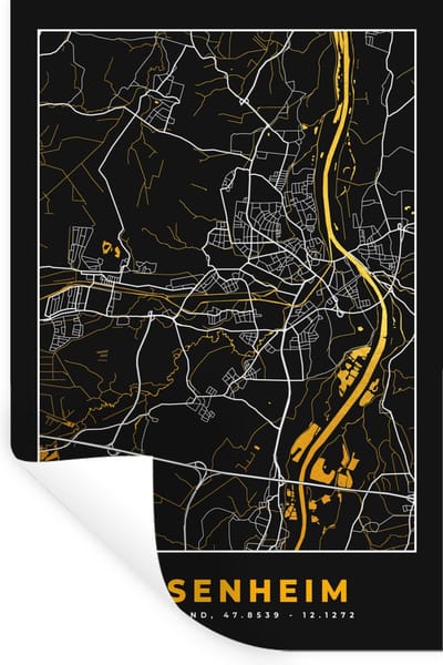 Muurstickers - Sticker Folie - Rosenheim - Stadskaart - Plattegrond - Kaart - Duitsland - Goud - 20x30 cm - Plakfolie - Muurstickers Kinderkamer - Zelfklevend Behang - Zelfklevend behangpapier - Stickerfolie
