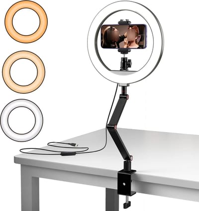 DrPhone APL-FL20 10 inch Ringlamp - Opvouwbaar met Standaard en Telefoonhouder - 3 lichtmodi en 10 helderheidsniveaus - Zwart