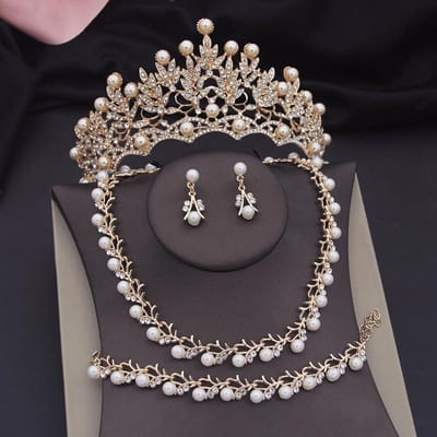 Luxe Parels Bruids Sieraden Sets voor Vrouwen Tiara's Armbanden Ketting Sets Bruiloft Kroon Bruid Sieraden Set Accessoires gray
