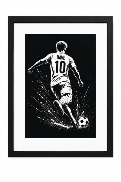 Gepersonaliseerde Voetbal Poster met Naam en Rugnummer in Lijst 40x50 cm – Stoere Jongenskamer Decoratie – Cadeau voor Voetbalfan