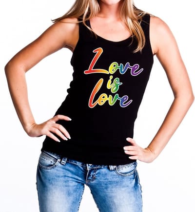Love is love gay pride tanktop - zwart regenboog singlet voor dames - gaypride S