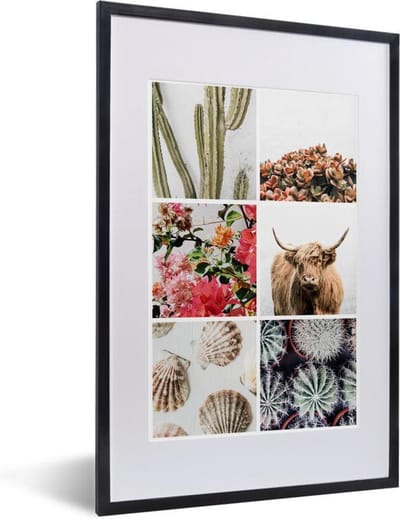 Fotolijst incl. Poster - Schotse Hooglander - - Bloemen - Cactus - 40x60 cm - Posterlijst