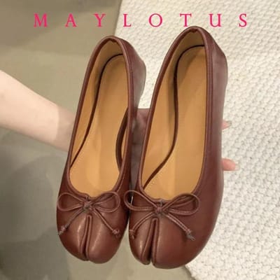Lente Dames Platte Split Teen Schoenen met Strik Zacht Leer Strik Voorkant Laag Instap Meisjes Tabi Schoenen Flats Ballerina's 40 brown