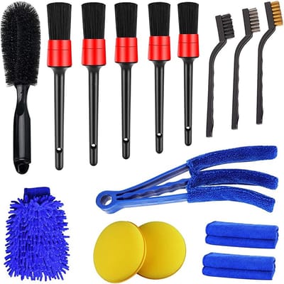 15 Stuks Auto Detailing Borstel Set - Met Draadborstels Wielborstel Ventilatieborstel Wash Mitt - Alles-in-één Auto Schoonmaak Set voor Interieur Exterior Dashboard