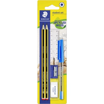 Schrijfset Staedtler 2 Noris potloden HB-balpen-gum-slijper-liniaal