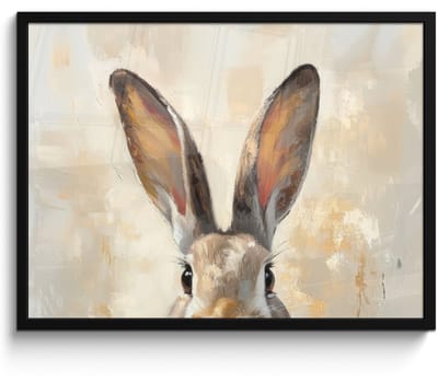 Poster in lijst - Fotolijst 70x50 cm - Posters - Haas - Oren - Bruin - Posterlijst zwart - Decoratie - Wanddecoratie woonkamer - Muurdecoratie slaapkamer