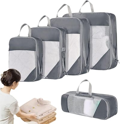 Reis Opbergzakken - Kleding Organizer - Ruimte Besparen - Waterdicht Opvouwbaar - 34x24x3 cm - Grijs