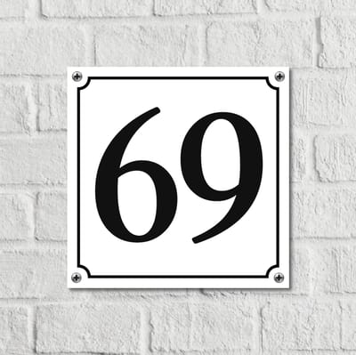 Huisnummerbord Wit Dibond Deluxe - Nummer 69 - incl. bevestiging | - naambord - nummerbord - voordeur