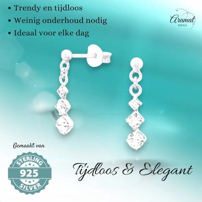 Aramat Jewels | Oorbellen | Zilveren Oorbellen met Kristal Hanger Nikkelvrij | | | |4mm | Zilver | Kinderen, Volwassenen | Verkleurd niet