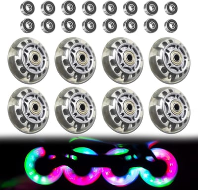 8 Stuks Inline Skate Wielen 72MM Zilver Transparant met 16 Stuks Lagers, Geschikt voor Alle Rollerblades en Skates