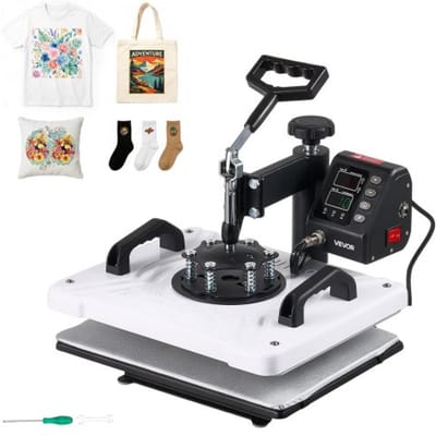 VEVOR Transferpers 29x38cm Sublimatiemachine 900W Textielpers, Zwenkarm Snelle & Gelijkmatige Verwarming Tijd- & Temperatuurregeling T-shirts Draagtassen Kussenslopen Sokken