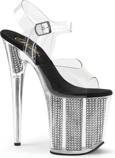 Pleaser - FLAMINGO808SRS Sandaal met enkelband, Paaldans schoenen - Paaldans schoenen - 42 Shoes - Zilverkleurig/Transparant