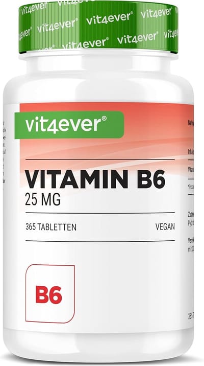 Vitamine B6 als P-5-P - 365 tabletten - Hooggedoseerd met 25 mg (pyridoxaal-5-fosfaat) - Premium: Bioactieve vitamine B6 - Zonder ongewenste toevoegingen - Veganistisch
