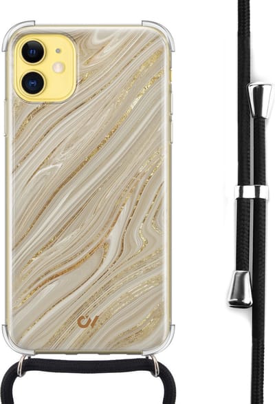 Casevibes - Telefoonhoesje met koord - Geschikt voor Apple iPhone 11 - Golden Marble - Goud -