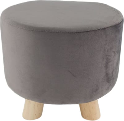 HOME SPIRIT Poef fluweel 28 x 28 x 25 cm. Grijs op houten pootjes