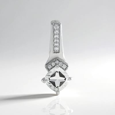 Cavill - Zilveren hanger - 925 Sterling zilver - 0.99 ct Witte topaas kussen slijpsel - 0.118 ct Pave zirkonen - Elegant en tijdloos