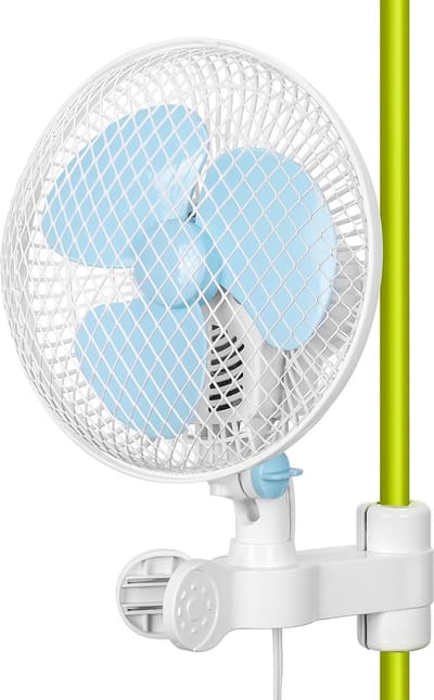 Oscillerende clip-on ventilator voor mastmontage 250 cm lange kabel - 20 W 2 snelheden - super stil met EU-stekker - small growth Monkey fan hydroponics