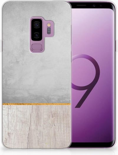 Back Cover voor Samsung Galaxy S9 Plus Bumper Hoesje Wood Concrete