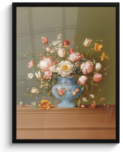Poster in lijst - Fotolijst 50x70 cm - Posters - Neutral - Bloemen - Boeket - Vaas - Posterlijst zwart - Decoratie - Wanddecoratie woonkamer - Muurdecoratie slaapkamer