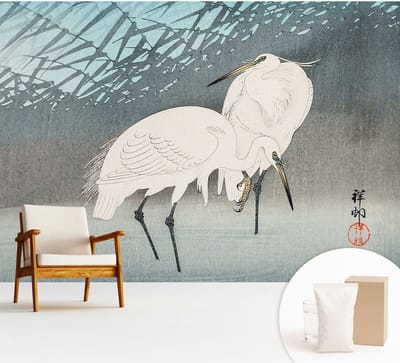 Wallfluent Behang - Kwetsbare vogels Muurbehang - 312x219 cm - Blauw Behang - Voor liefhebbers van kunst en natuur - Behang Voor de woonkamer, voor het kantoor, voor de slaapkamer - Behangrol Dieren