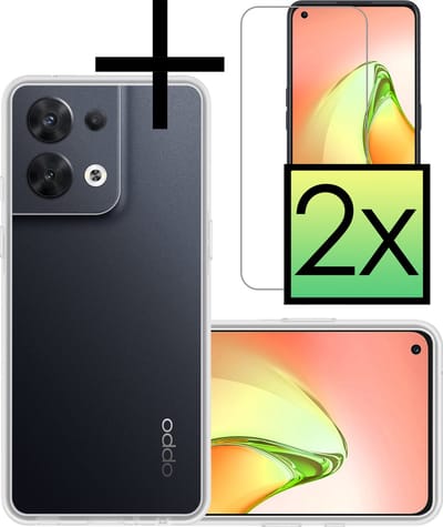 Hoesje - Met 2x Screenprotector - Geschikt voor OPPO Reno 8 - Sterk & Shockproof - Back Cover - Siliconen Case - Telefoon Hoes - Transparant