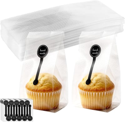 300 stuks doorschijnende plastic koekjeszakken voor snacks, gebak en voedselverpakkingen met handgemaakte labels