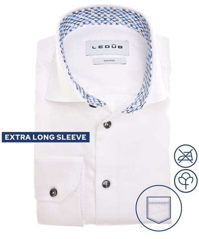 Ledûb overhemd modern fit extra lange mouwen wit