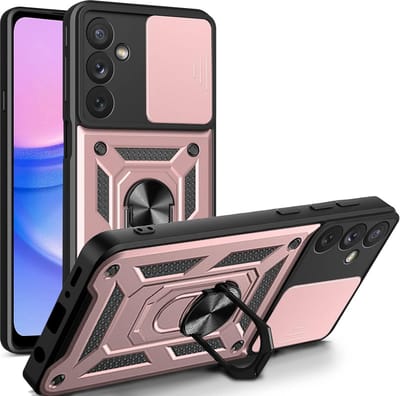 Hoesje Geschikt voor Samsung Galaxy A15 Met draaibare Ringhouder en camera bescherming - Arara backcover - Rosegoud