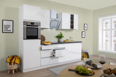 Goedkope keuken 270  cm - complete keuken met apparatuur Lorena  - Wit/Wit - soft close - keramische kookplaat    - afzuigkap - oven    - spoelbak
