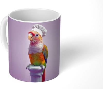 Mok - Koffiemok - Papegaai - Koksmuts - Pilaar - Vogel - Mokken - 350 ML - Beker - Koffiemokken - Theemok