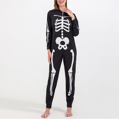 Halloween Familie Pyjama Skelet Print Eendelig Nachtkleding Outfits voor Feest Zwart KINDEREN 4 5J WOMEN XL zwart