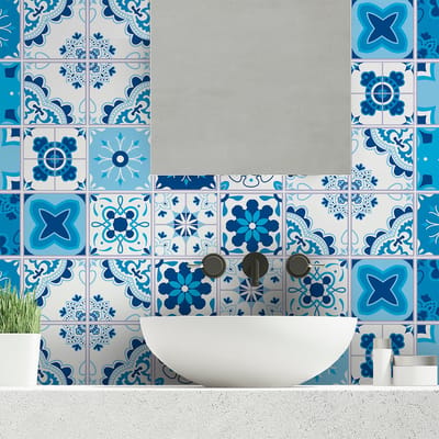 Zelfklevende tegelmuurstickers voor keuken en badkamer - 24 AZULEJOS JOSHUA cementtegelstickers - 24 stickers 10x10cm