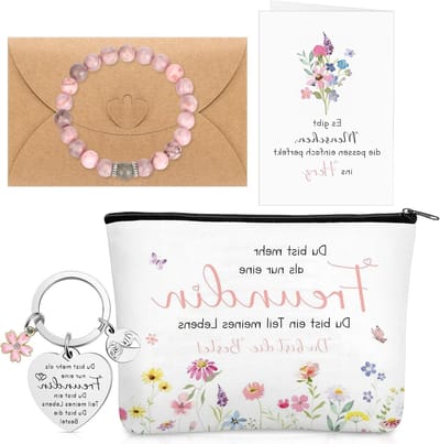 Cadeau-ideeën voor Vrouwen: Cosmetica Tas, Natuurlijke Steen Armband en Sleutelhanger met Kaart voor Verjaardagen en Kerstmis