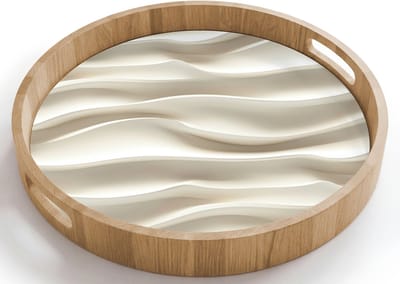 Dienblad rond 40x40 cm - Schootdienblad hout - Diagonaal - Golven - Crème - Borrelplank rechthoek - Plateau houten dienbladen