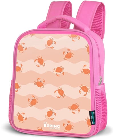 NoBoringSuitcases.com® - Rugzak roze - Schooltas meisjes - Oranje krabben op golvende achtergrond - Kinder rugtas meisje - Boekentas kind - Kinderrugzak voor school - Schoolrugzak