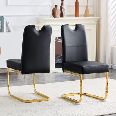 Wishdor - Set Van 2 Eetkamerstoelen - Ergonomische Rugleuning En Antislip Poten - Modern Minimalistisch Ontwerp - Voor Eetkamer, Werkkamer Of Kantoor - Onderhoudsvriendelijke PU-Bekleding - Zwart