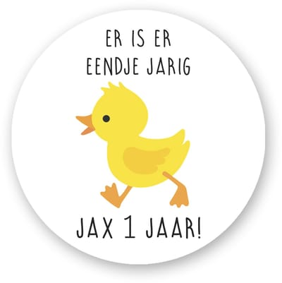 Traktatiestickers – Er is er eendje jarig! | Gepersonaliseerd met naam en leeftijd | 4 cm | 25 stuks