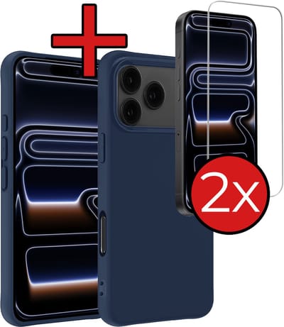 Hoesje - Met 2x Screenprotector - Geschikt voor Apple iPhone 17 Pro Max / 18 Pro Max - Sterk & Shockproof - Telefoon Hoes - Back Cover - Siliconen Case - Telefoonhoes - Donkerblauw