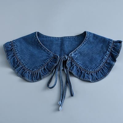 Dames Street Style Effen Kleur Denim Sjaalkraag met Ruches Kant, Decoratieve Niet-elastische Casual Nepkraag blue