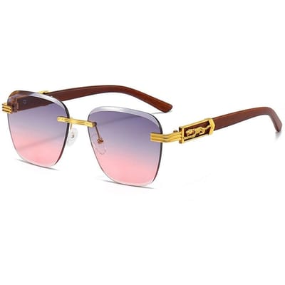 Vintage Randloze Zonnebril Retro Cheetah Decor Metalen Zonnebril voor Mannen Vrouwen Vierkante Glazen Nieuwe Dubbele Brug Kleurverloop UV400 Gray Pink gray