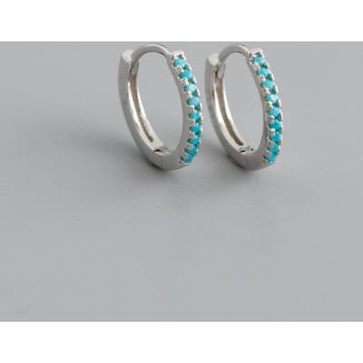 Boucles d'oreilles à tige en argent sterling 925 de style bohème pour femme, bijoux avec zircon bleu, piercing, cercle, Eh1406 argenté