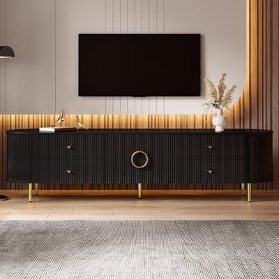 PHOEBE CAT TV-meubel - 4 lades - Afgeronde hoeken - MDF - Metalen poten - Zwart