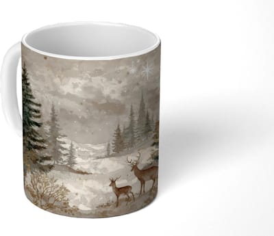 Mok - Koffiemok - Bos - Herten - Winter - Sneeuw - Mokken - 350 ML - Beker - Koffiemokken - Theemok