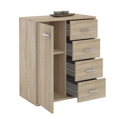 Commode TIRANO met 1 deur en 4 lades - Sonoma-eik