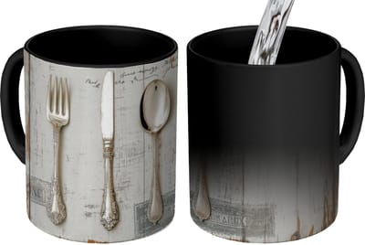 Magische Mok - Foto op Warmte Mokken - Koffiemok - Zilver - Bestek - Hout - Magic Mok - Beker - 350 ML - Theemok
