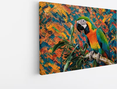Saammp Canvas Schilderij - papegaai op tak - Dieren - Bloemen - 30x20 - Foto op canvas - Wanddecoratie - muurdecoratie Woonkamer - Slaapkamer decoratie - Canvas Print