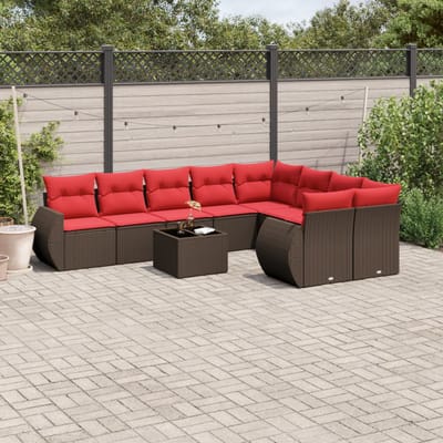 vidaXL - 10-delige - tuinbankset - met - kussens, - bruin - polyrotan