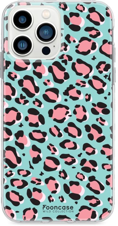 Fooncase Hoesje Geschikt voor iPhone 13 Pro - Shockproof Case - Back Cover / Soft Case - Luipaard / Leopard print / Blauw